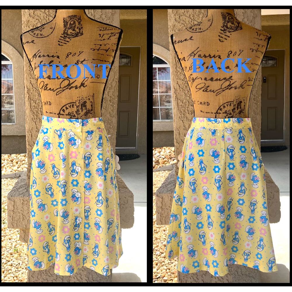 Smurf and Smurette Unique Vintage Floral Character Skirt Prt Plus Size: 5X / 26 - Picture 4 of 5